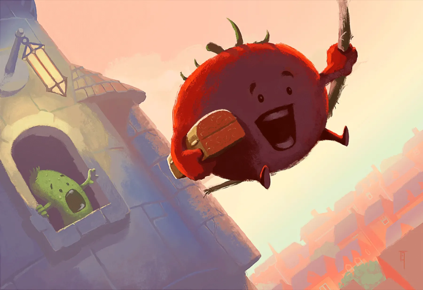 Fleeing Tomato character illustration.