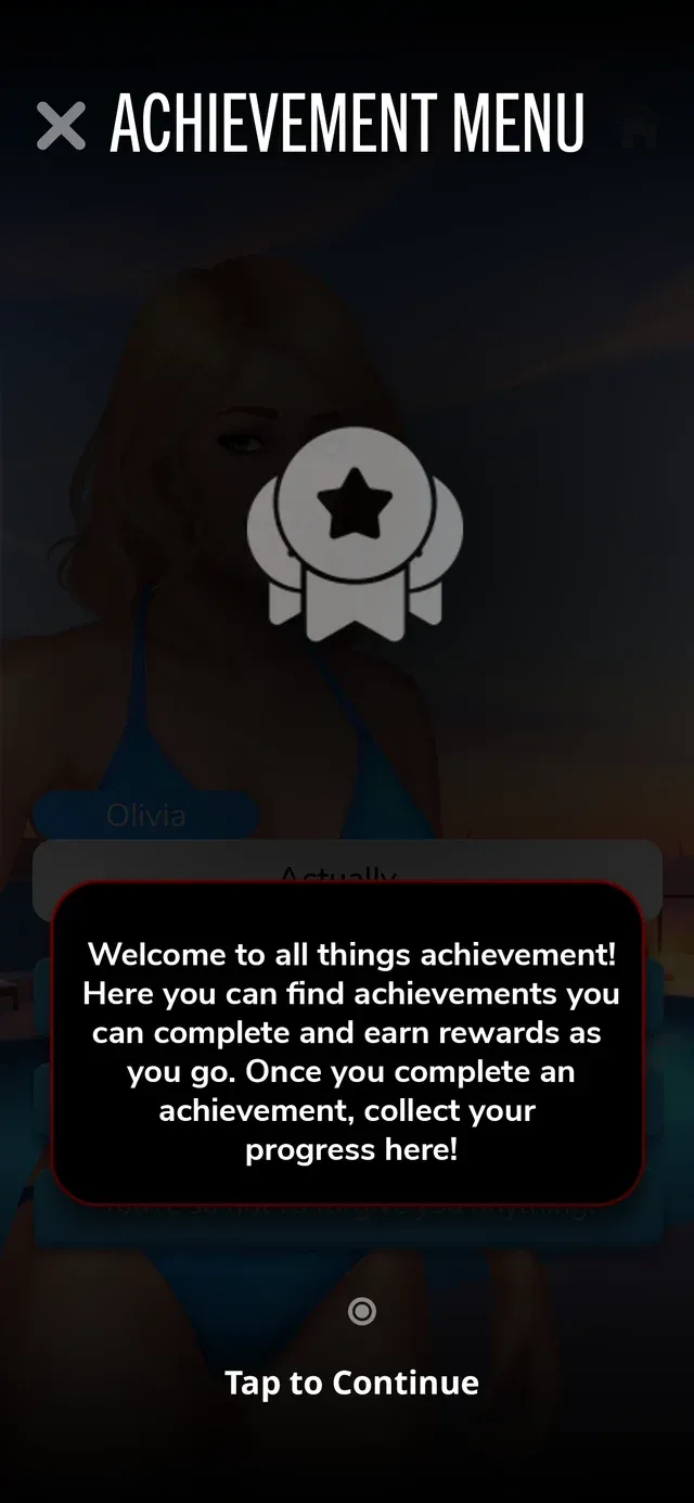 Tutorial card: the achievement menu