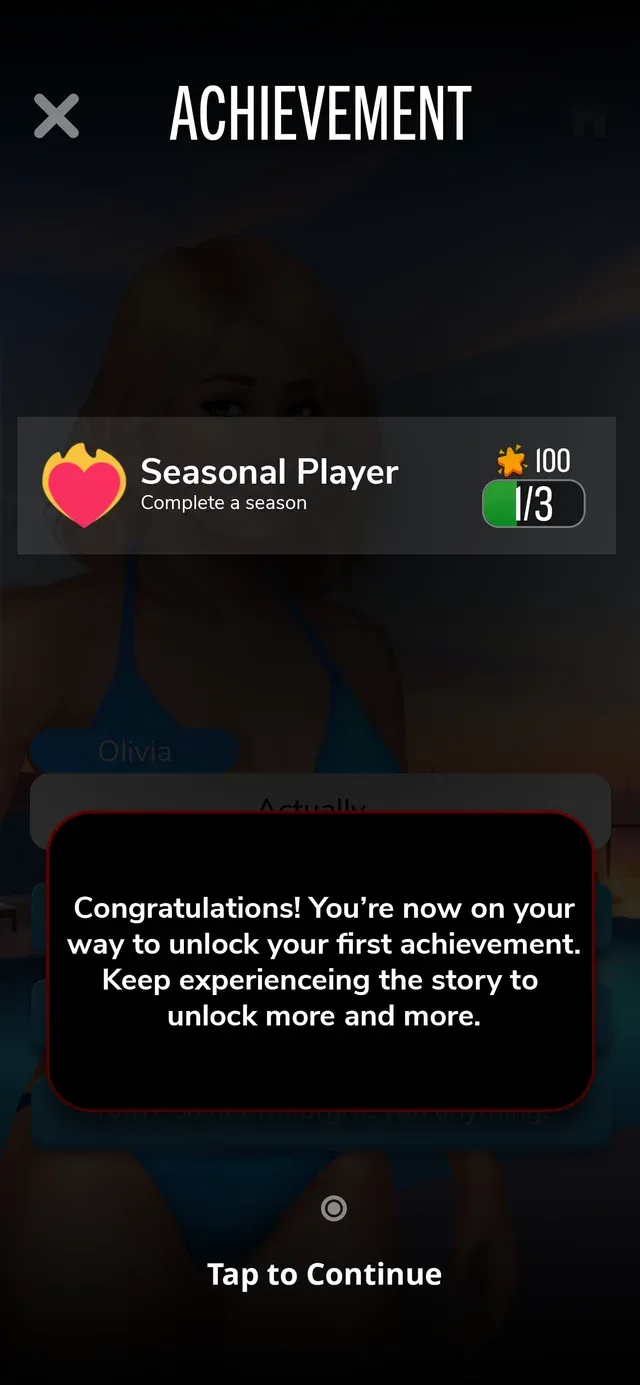 Tutorial card: your first achievement unlocked