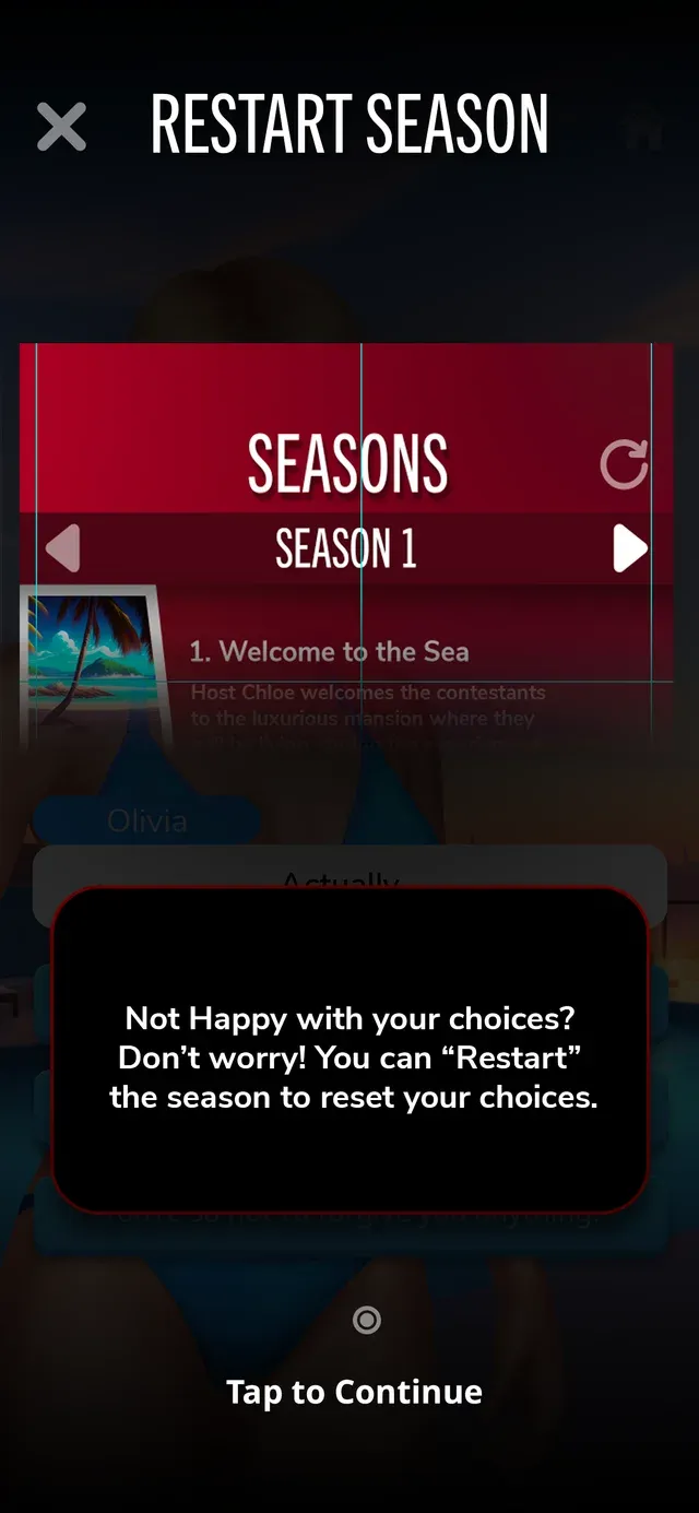 Tutorial card: restart a season if you are not happy with your choices
