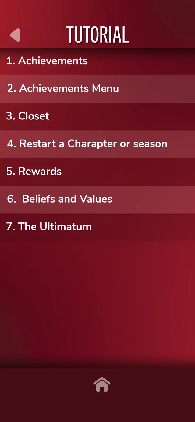 The tutorial menu, where every card can be found again later